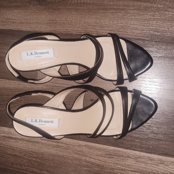 LK Bennett Addie Black Single Sole Mid Heel Sandal Size 38